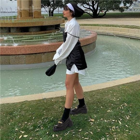 Platform Loafers for Women Chunky Heels Slip-ons with Chain Round Toe NWT - Picture 8 of 9